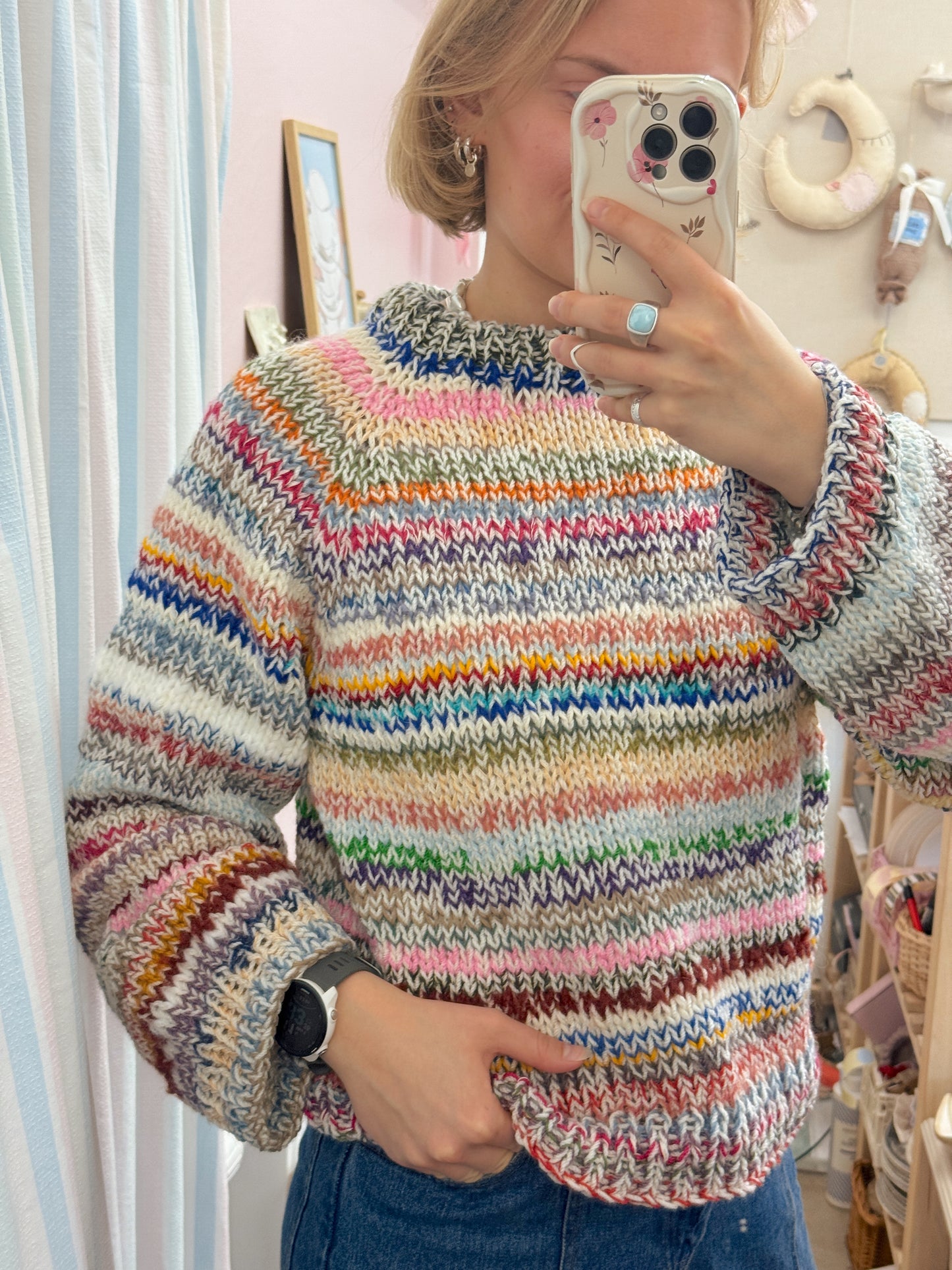 Langærmet striktrøje | Str. M