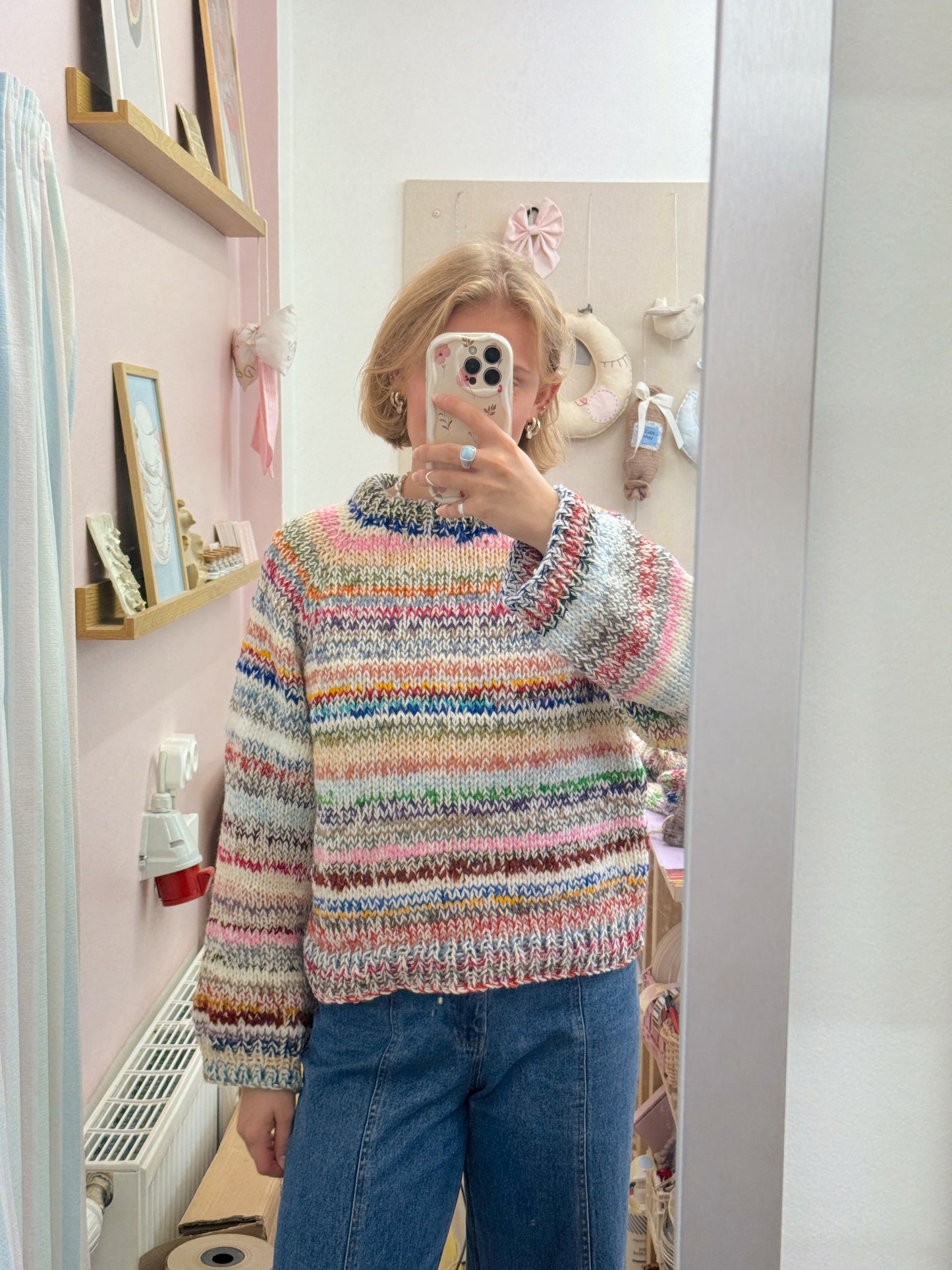 Langærmet striktrøje | Str. M