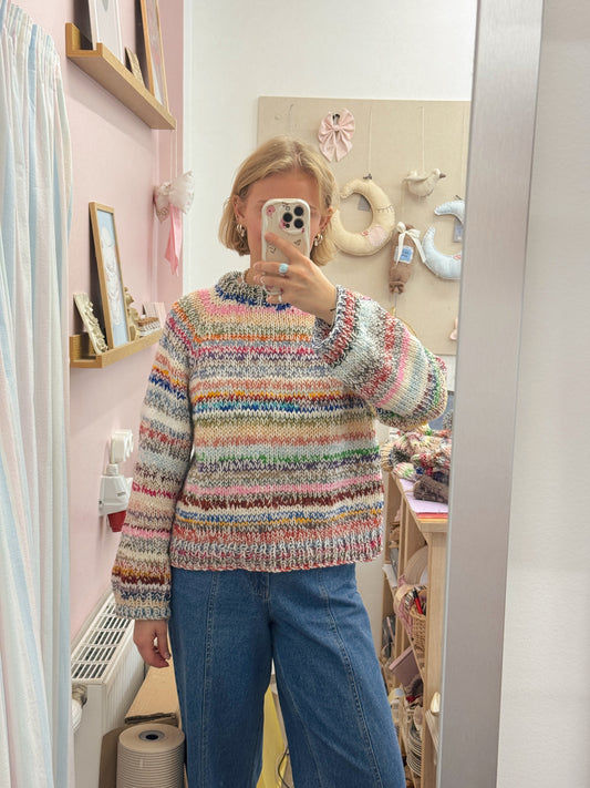 Langærmet striktrøje | Str. M