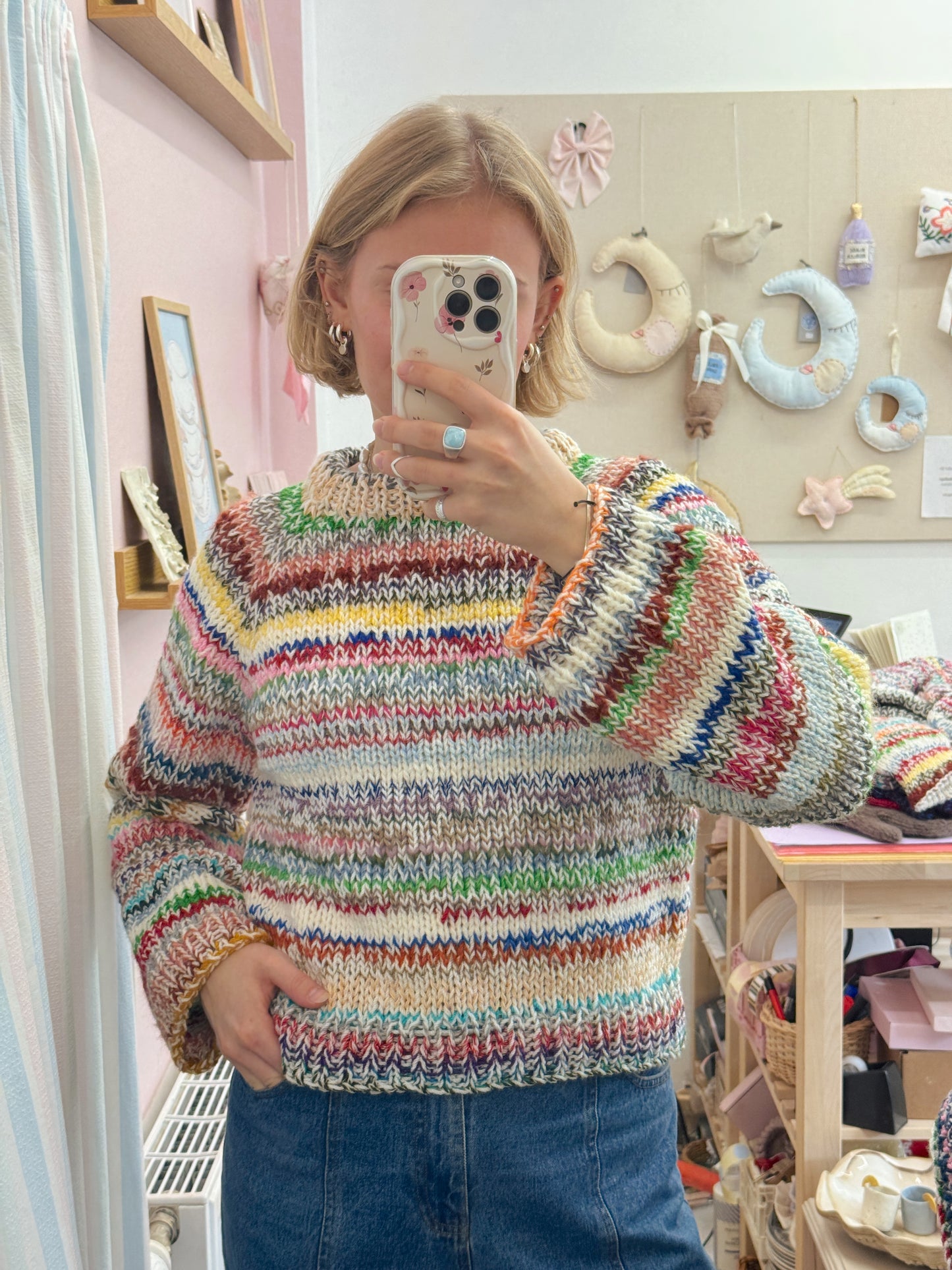 Langærmet striktrøje | Str. S