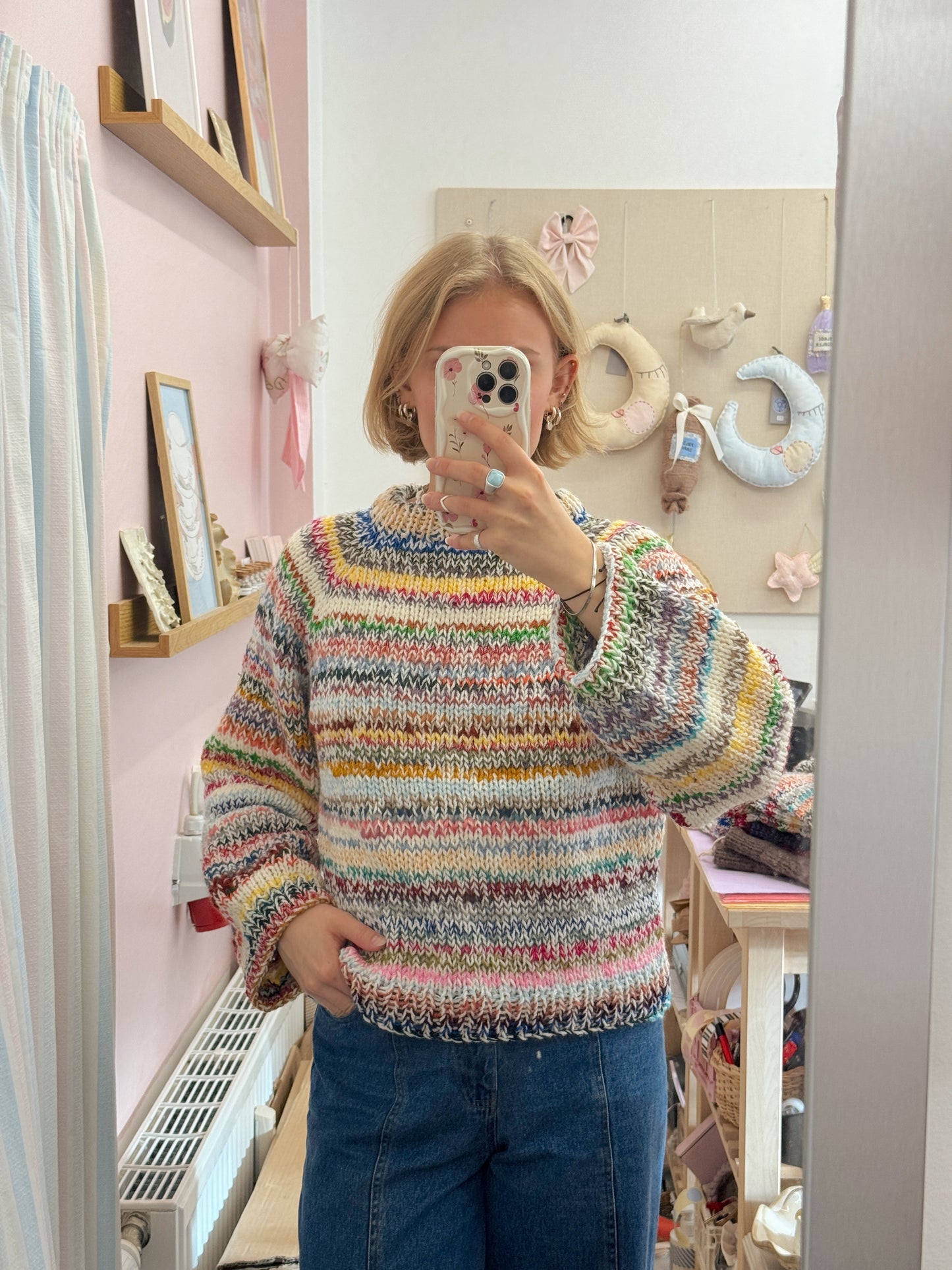 Langærmet striktrøje | Str. M