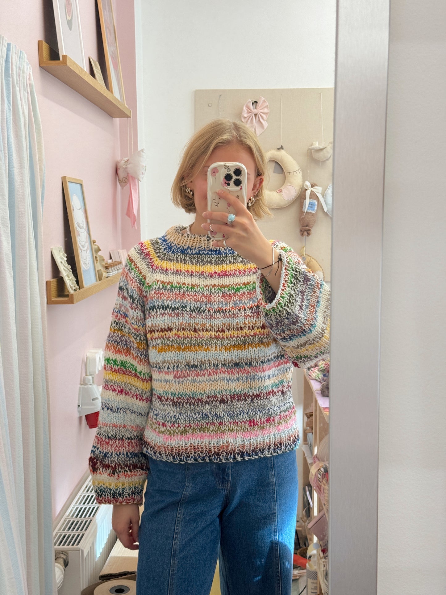 Langærmet striktrøje | Str. M