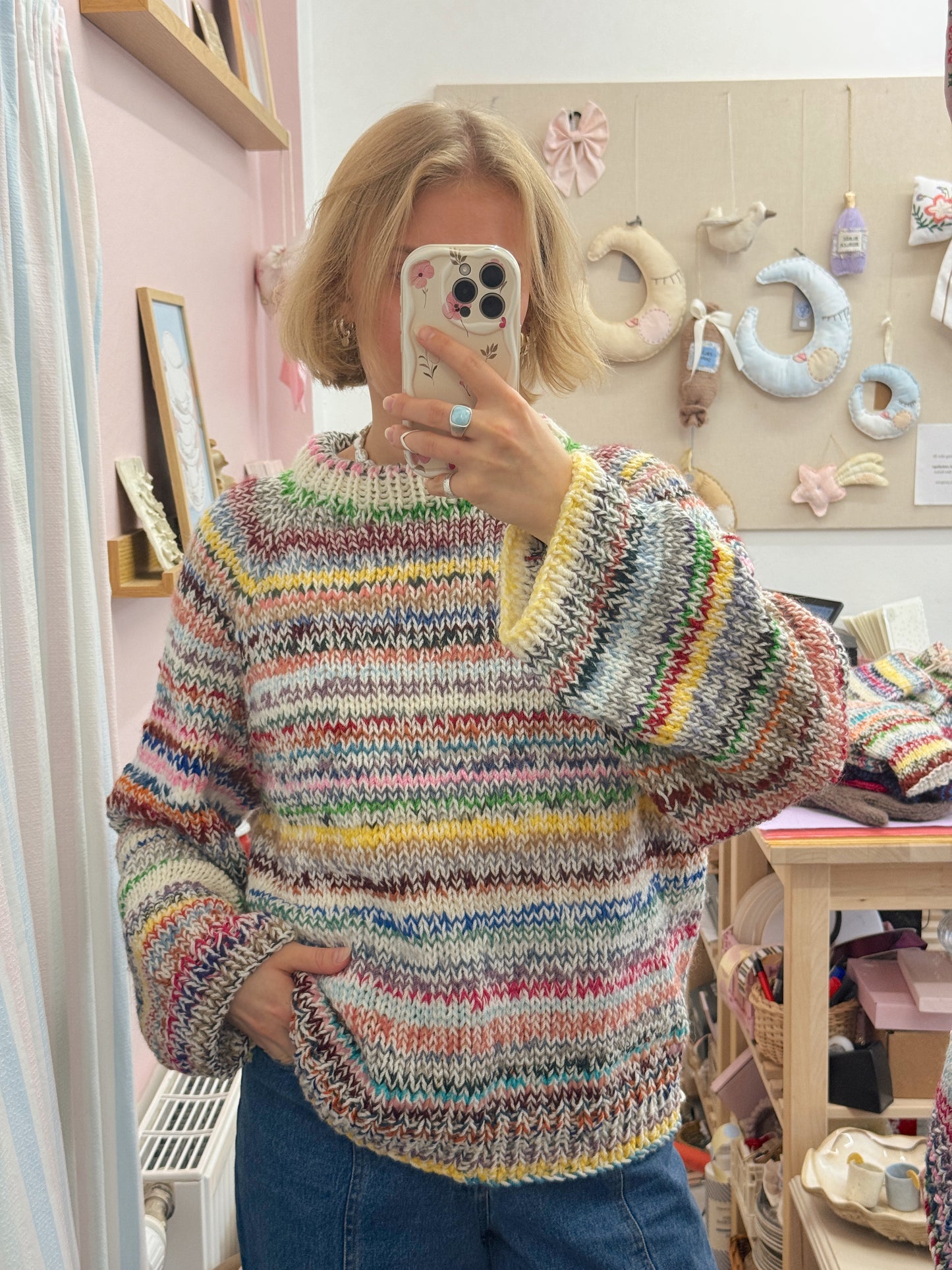 Langærmet striktrøje | Str. L