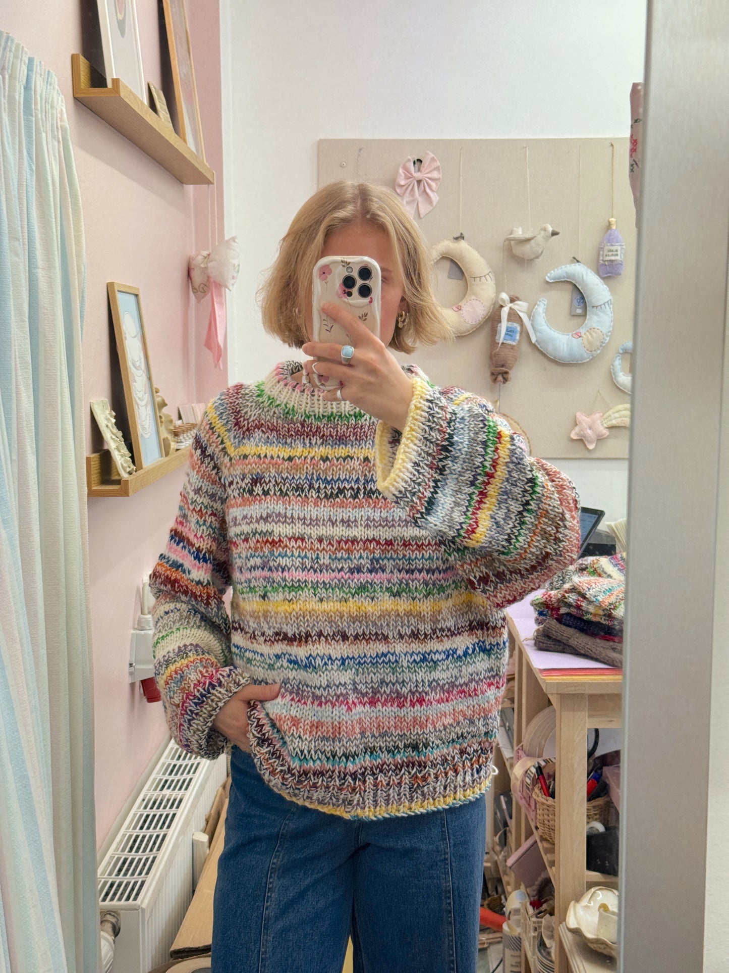 Langærmet striktrøje | Str. L