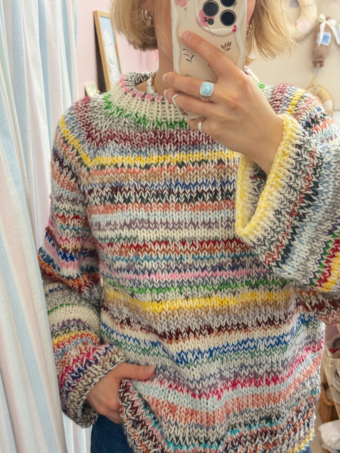 Langærmet striktrøje | Str. L