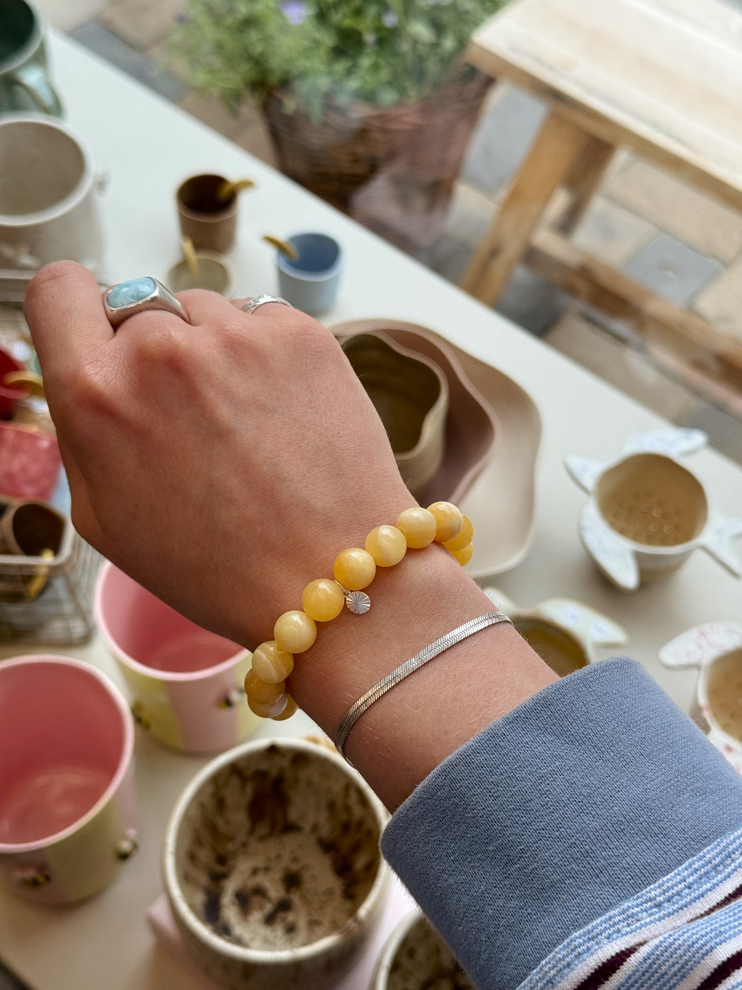Armbånd m. natursten | Gul