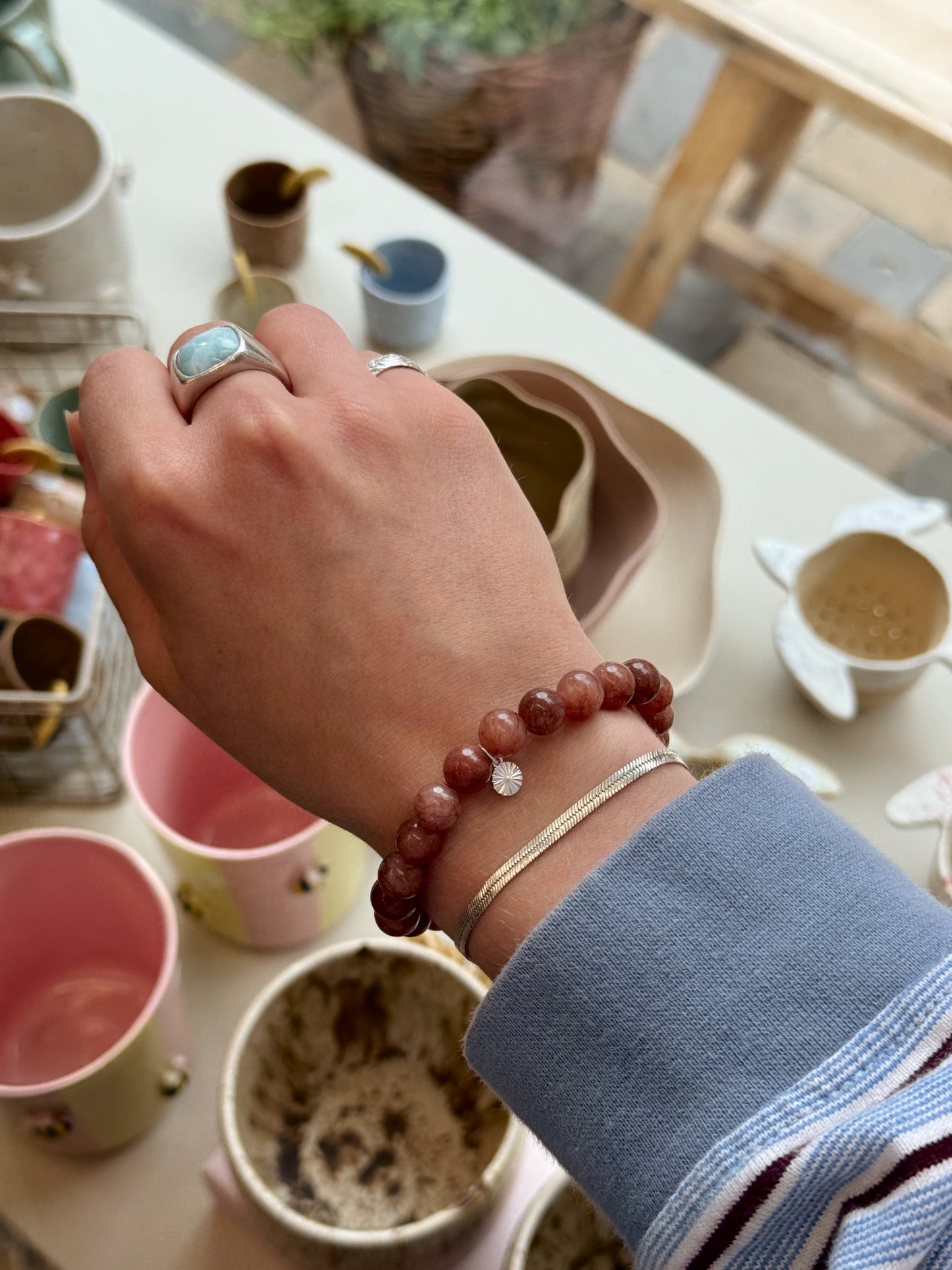 Armbånd m. natursten | Brun