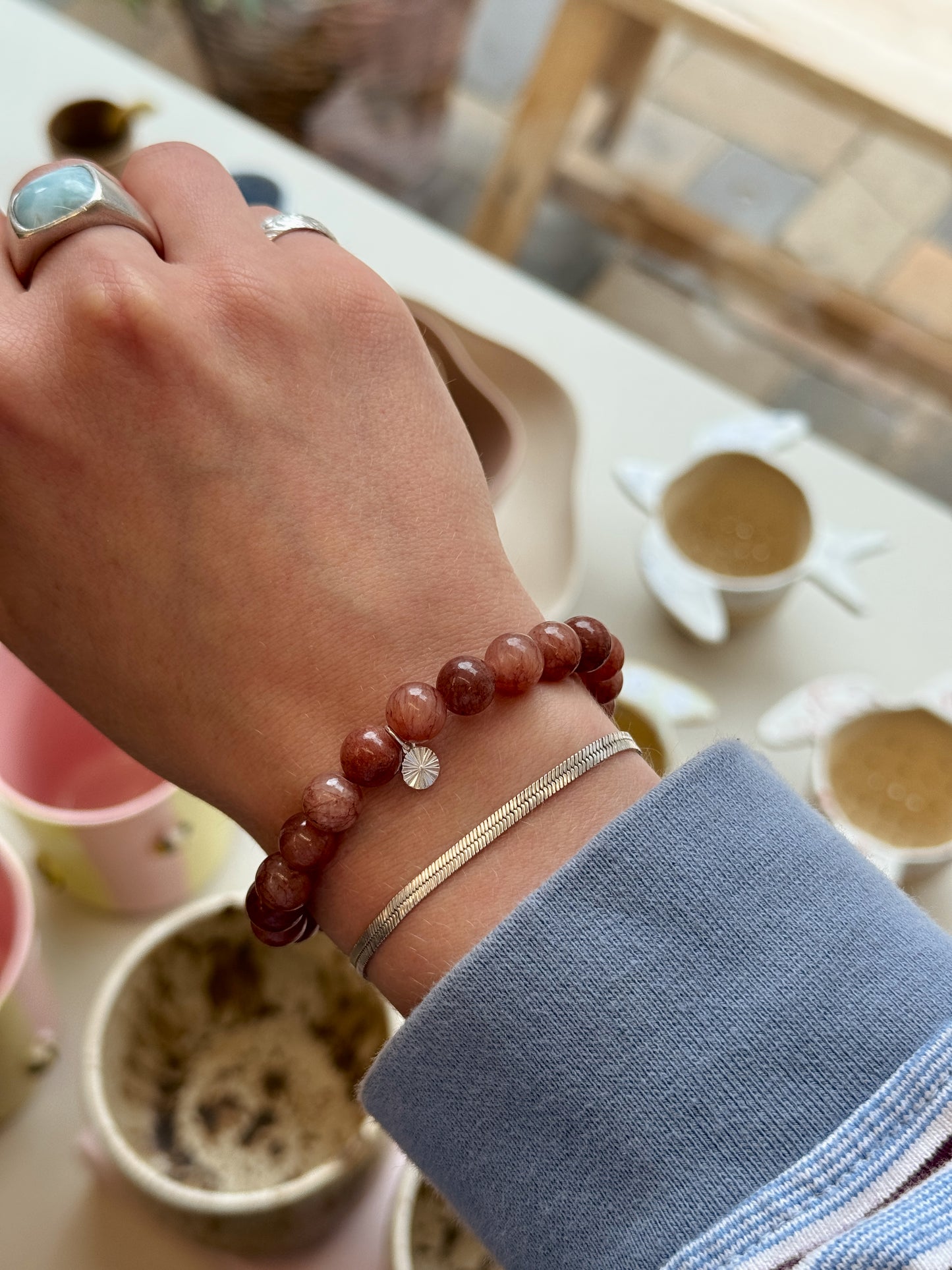 Armbånd m. natursten | Brun