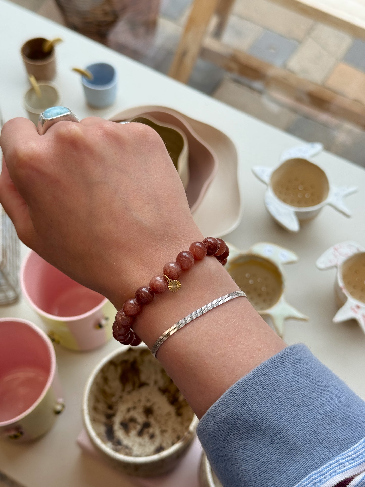Armbånd m. natursten | Brun