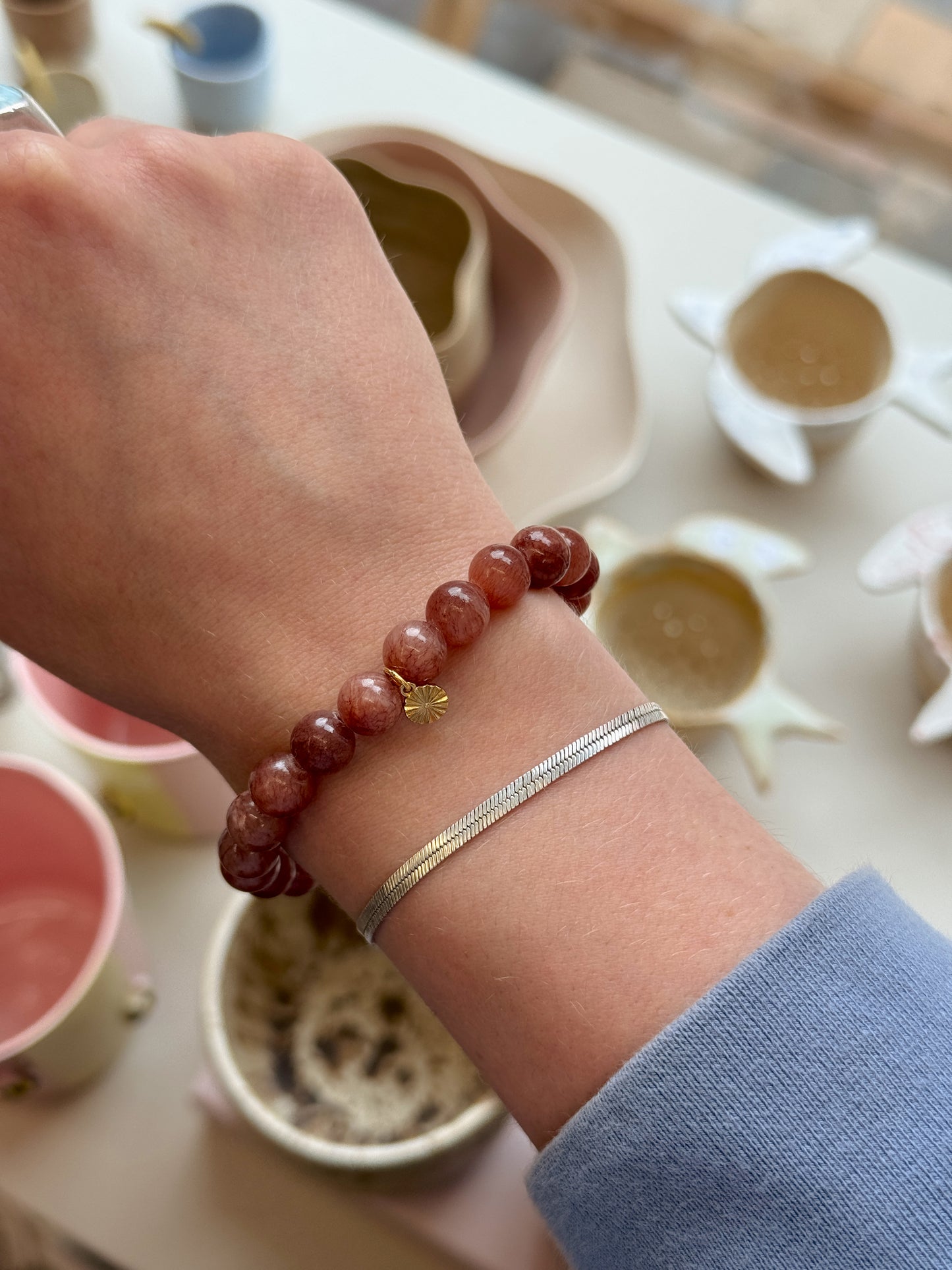 Armbånd m. natursten | Brun