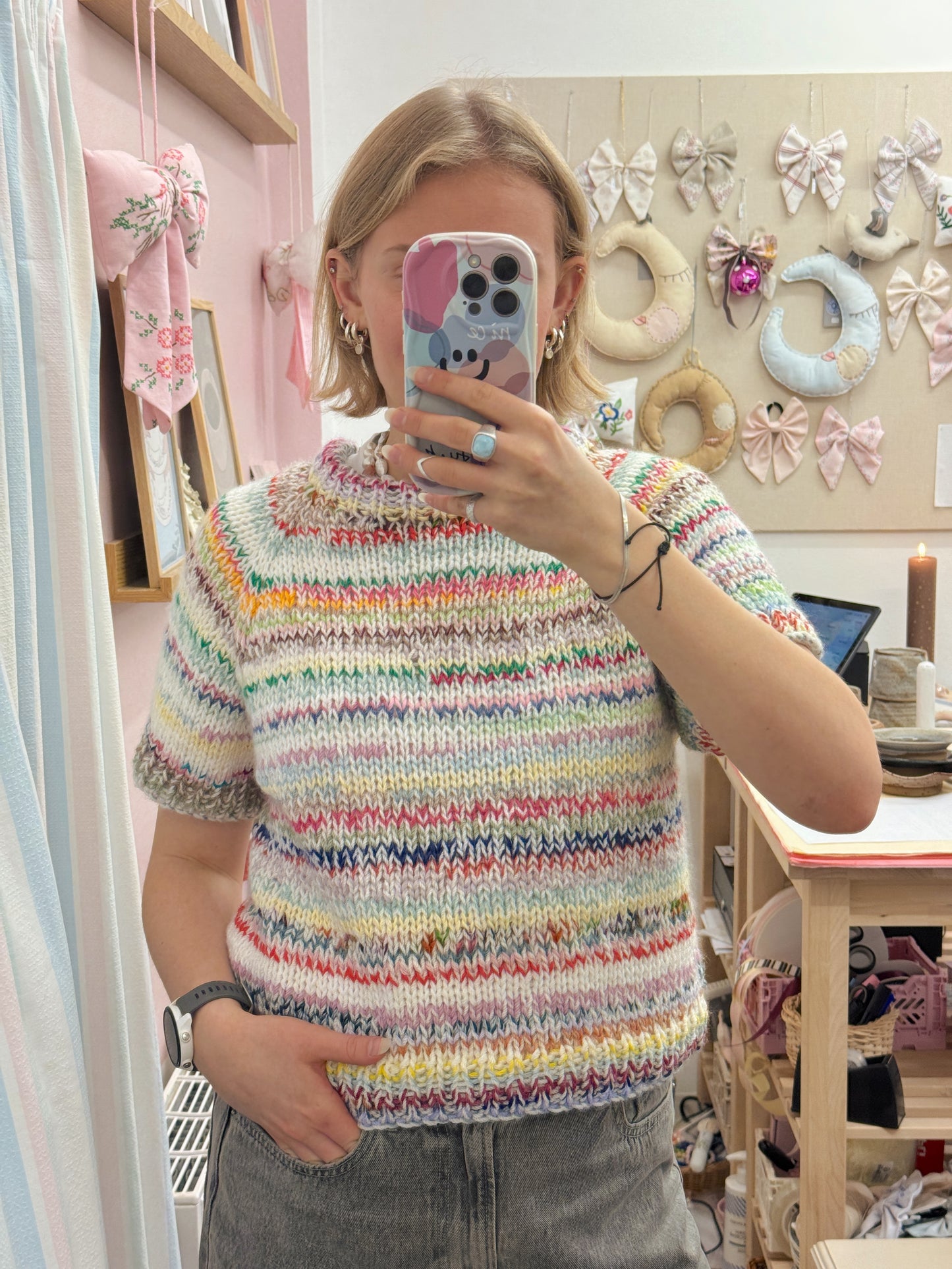 Kortærmet striktrøje | Str. XS