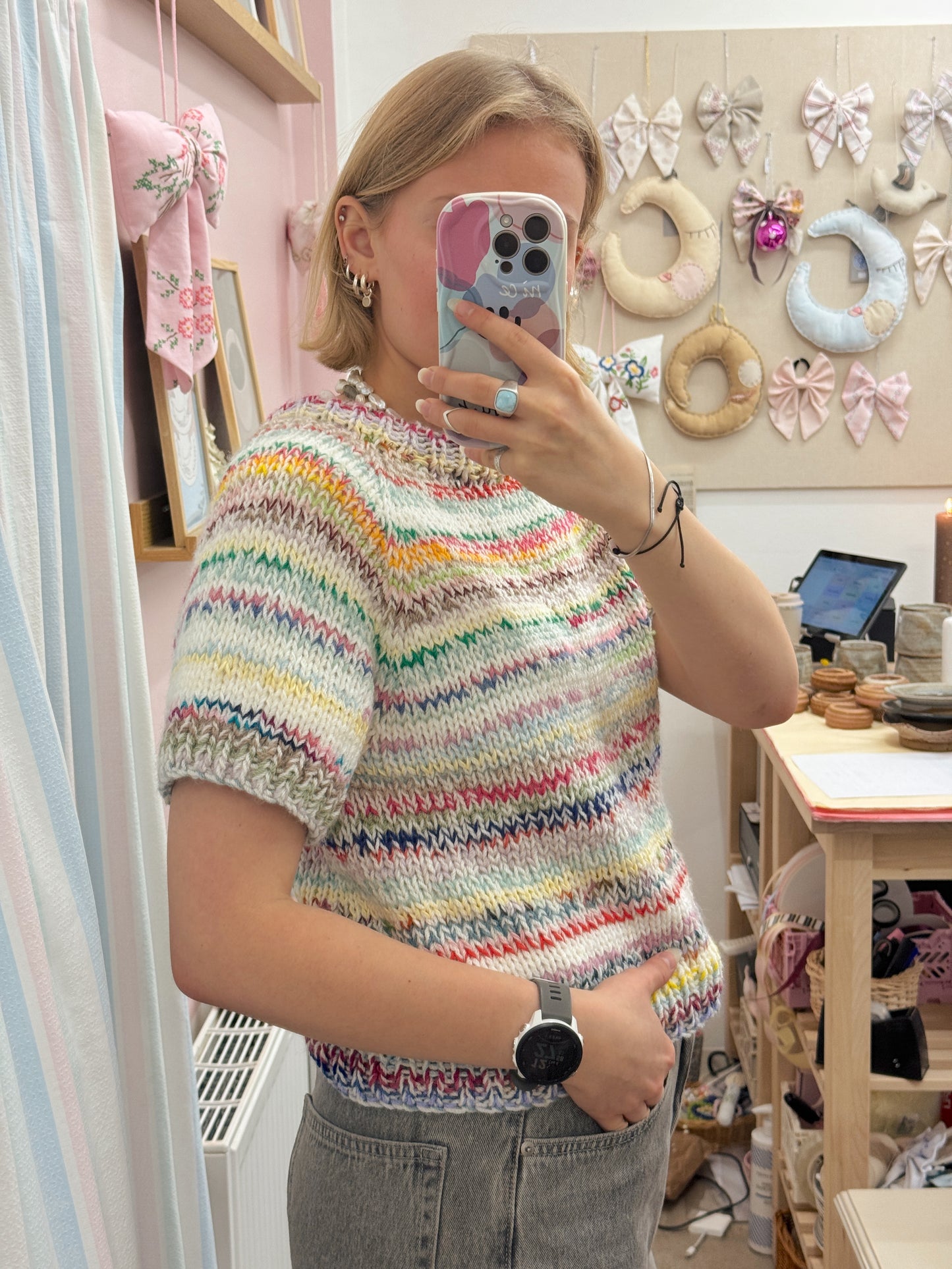 Kortærmet striktrøje | Str. XS