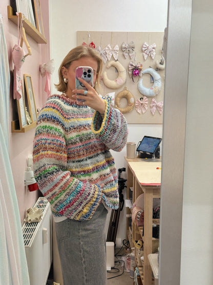 Langærmet striktrøje | Str. L