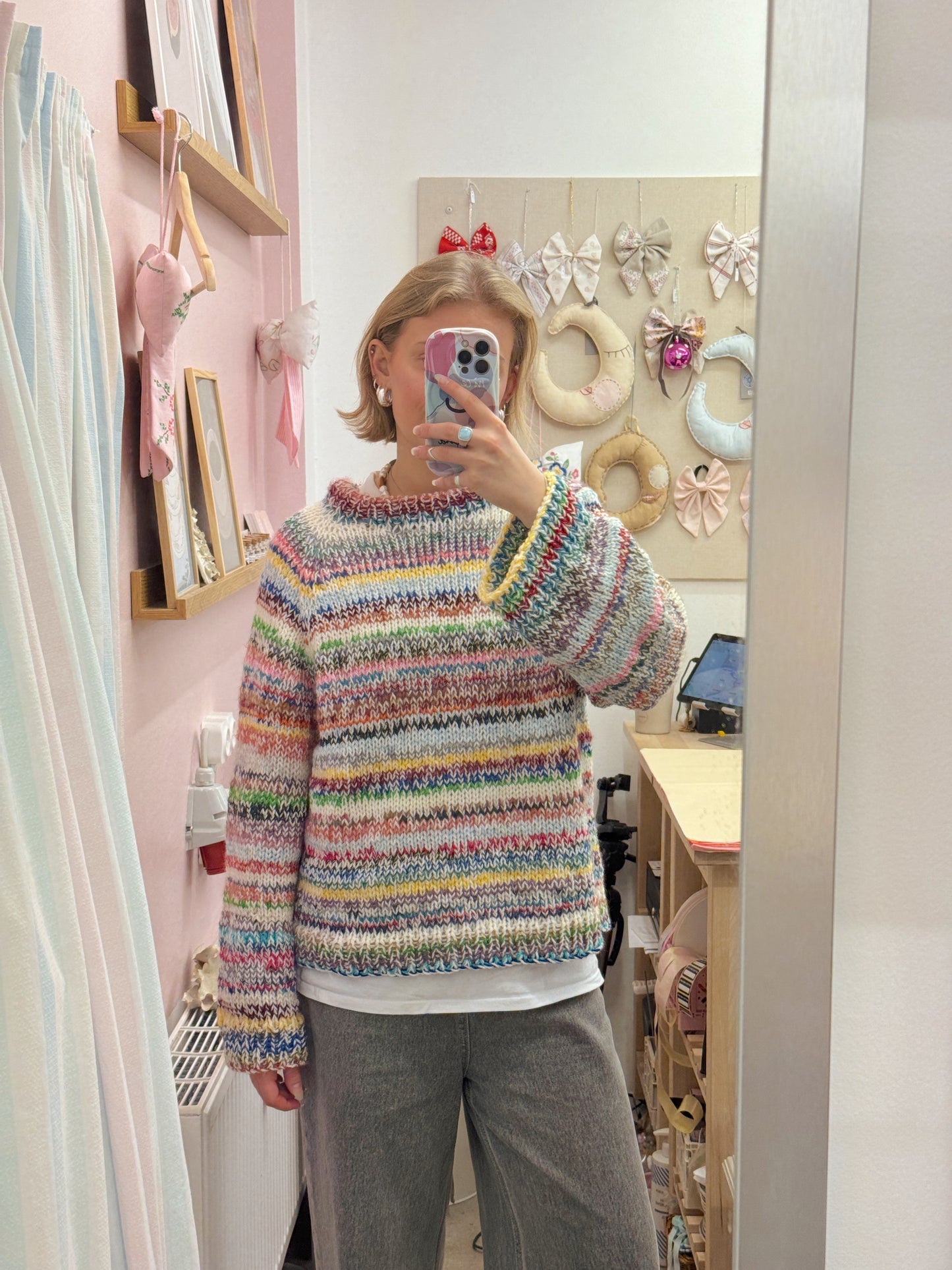 Langærmet striktrøje | Str. L