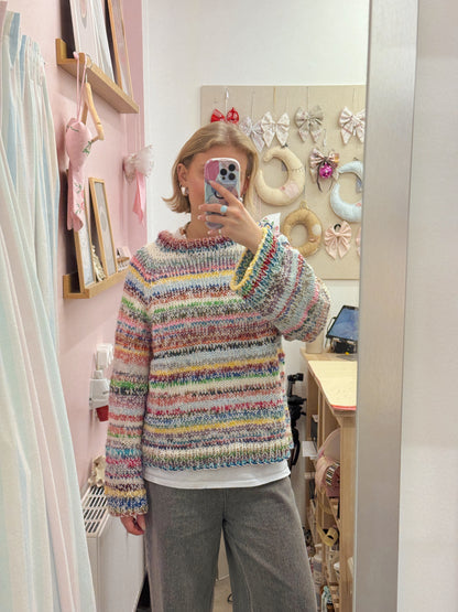 Langærmet striktrøje | Str. L