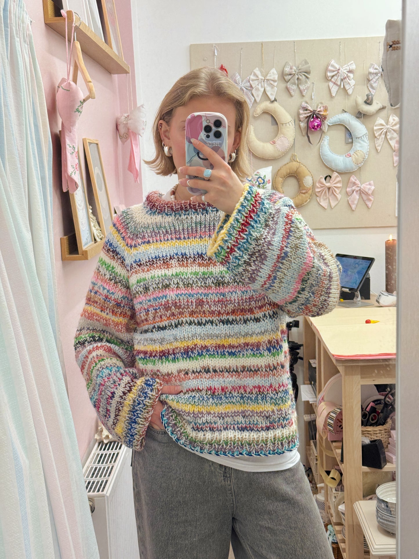 Langærmet striktrøje | Str. L