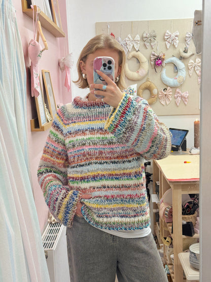 Langærmet striktrøje | Str. L