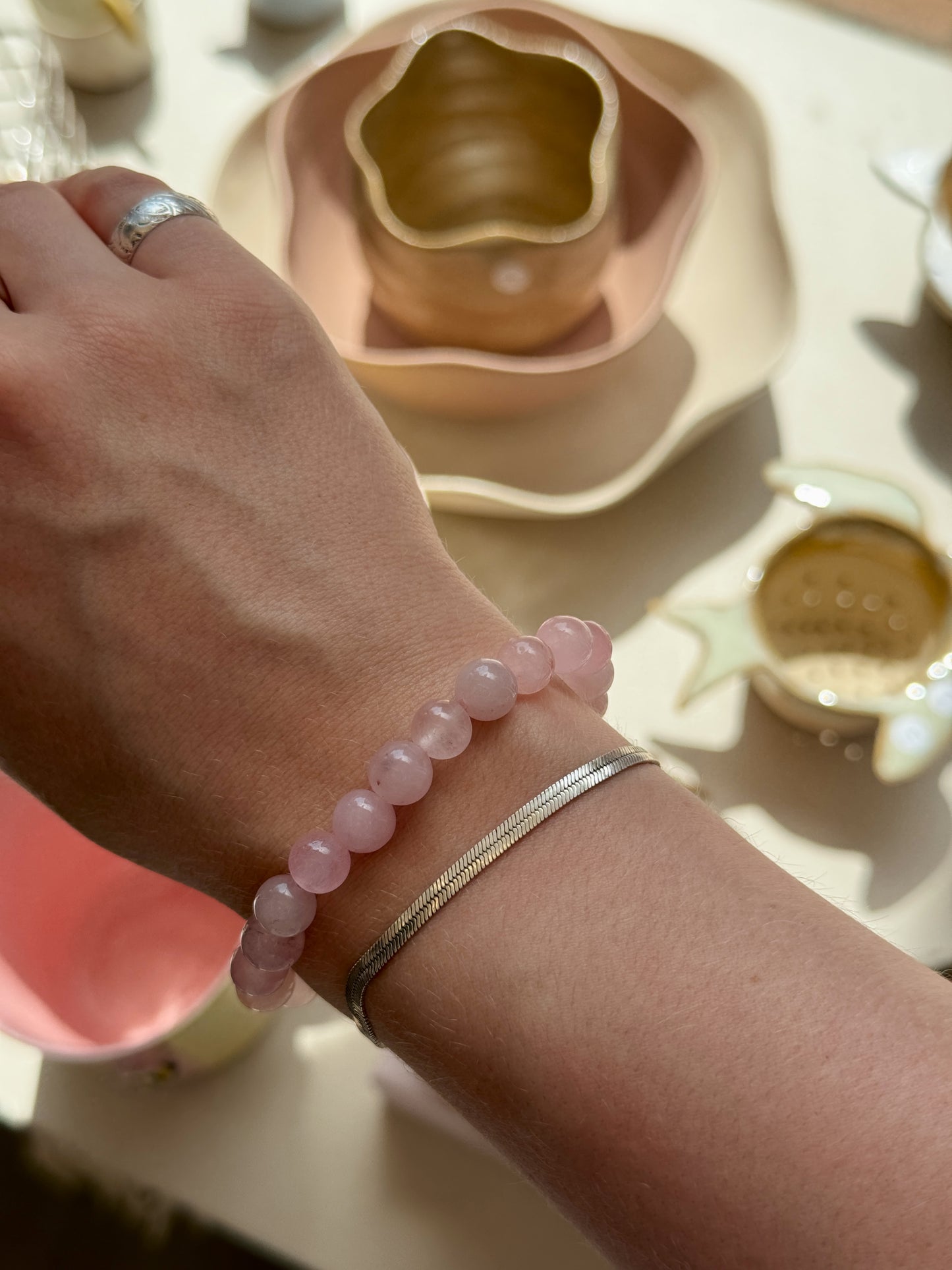 Armbånd m. natursten | Lyserød