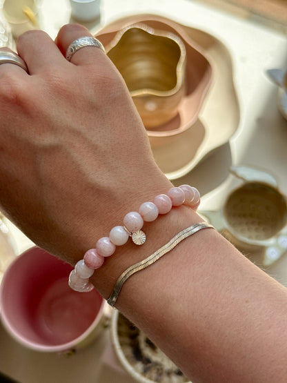 Armbånd m. natursten | Lyserød