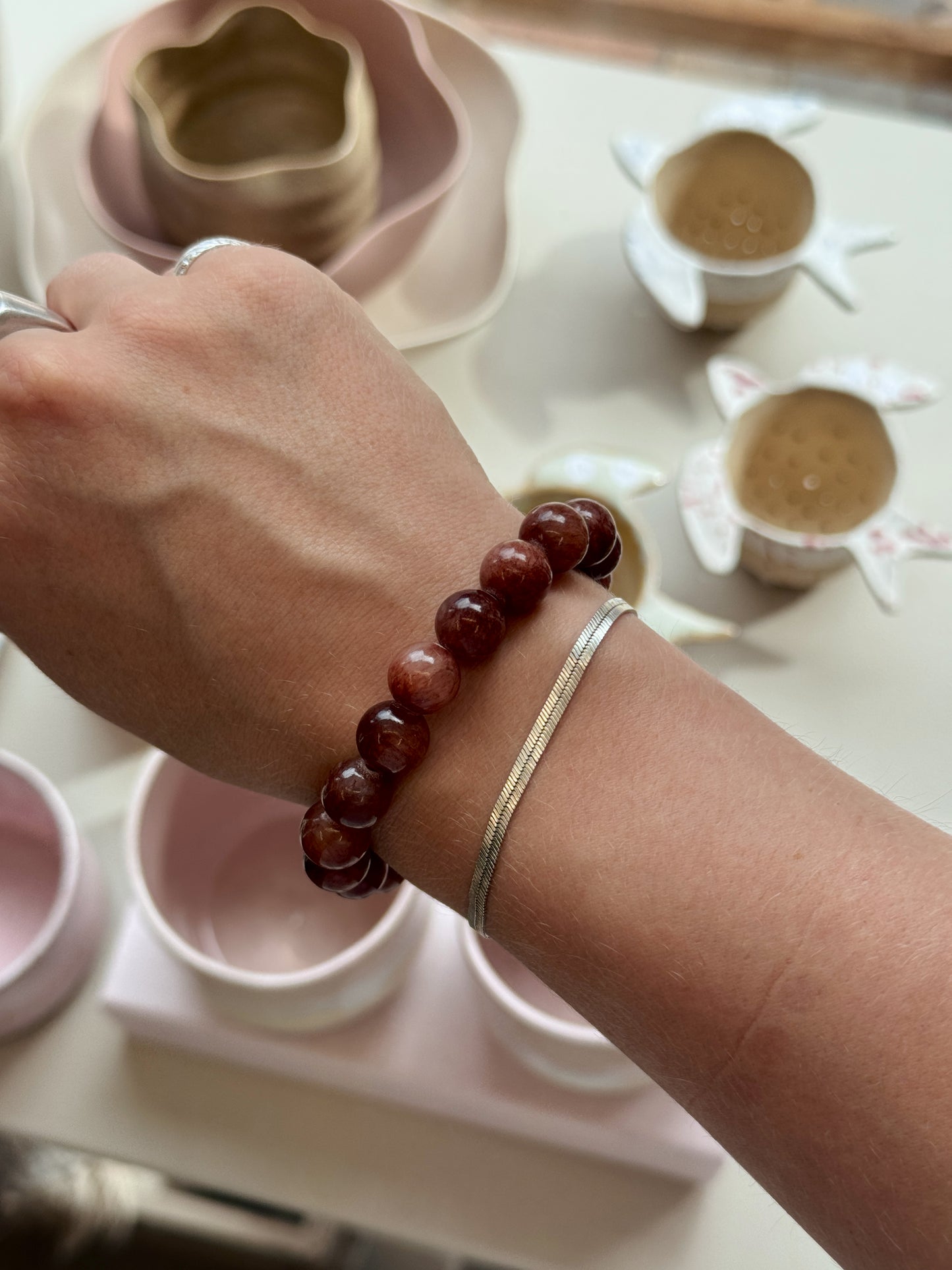 Armbånd m. natursten | Brun
