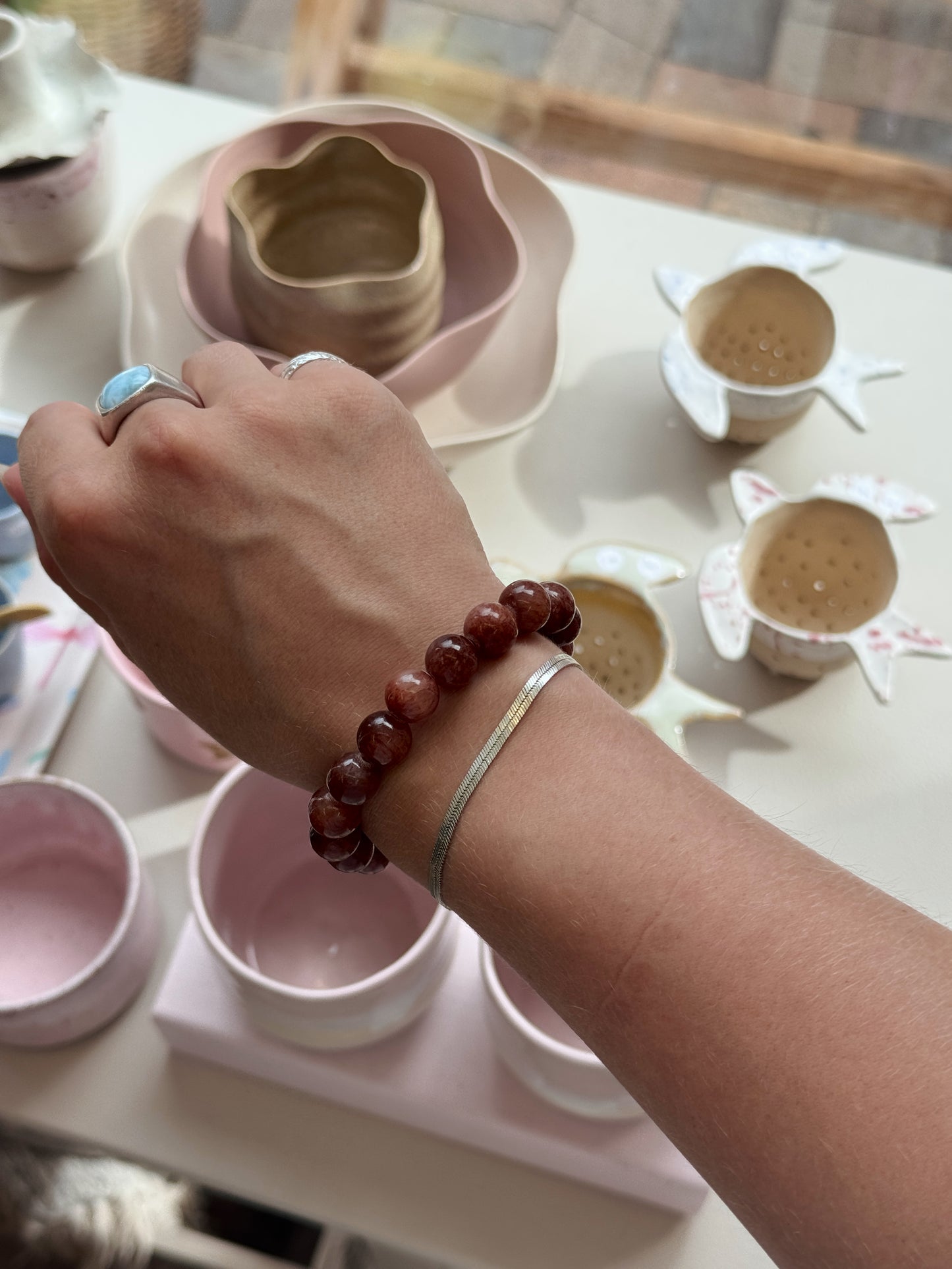 Armbånd m. natursten | Brun