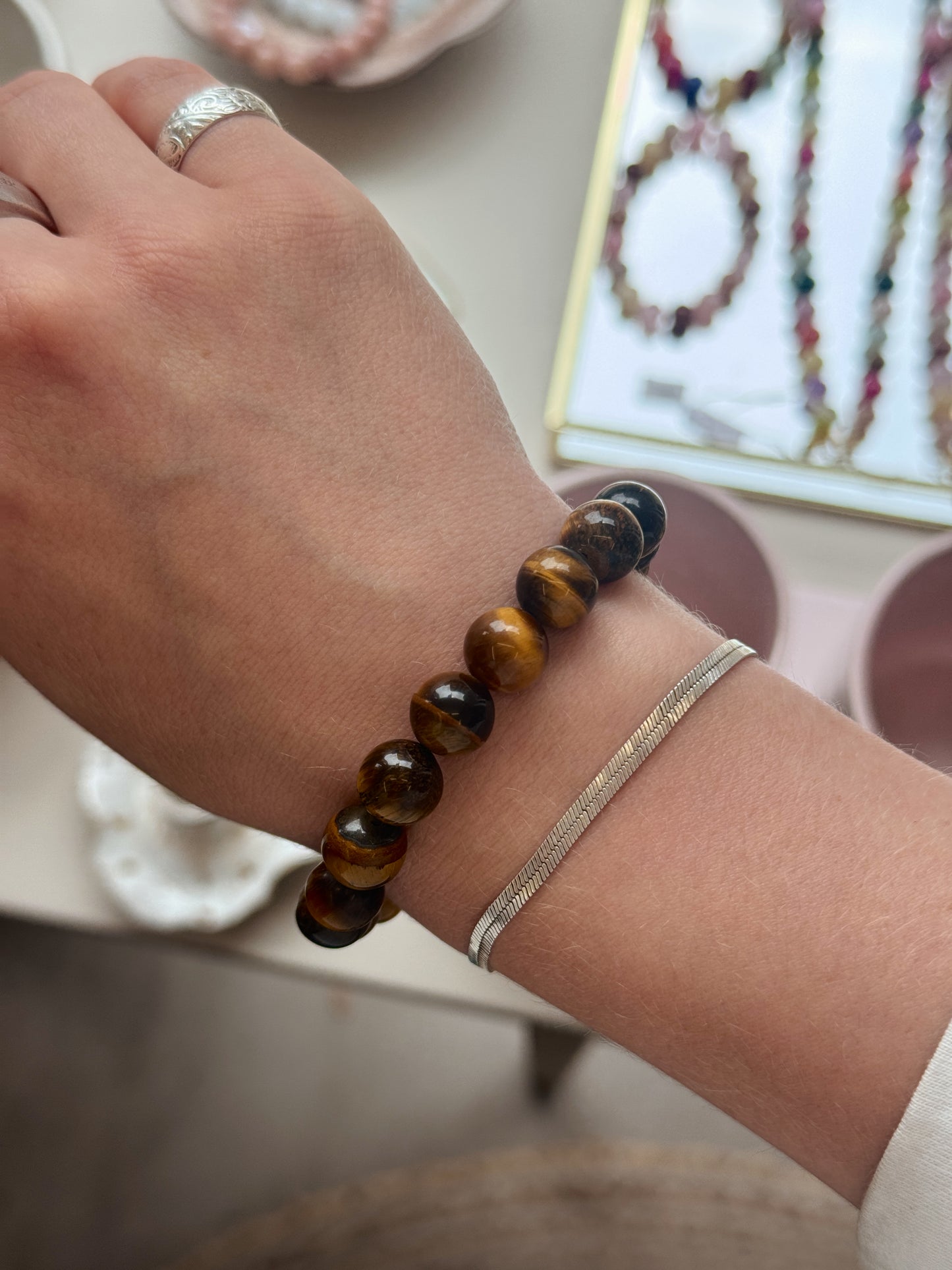 Armbånd m. natursten | Brun