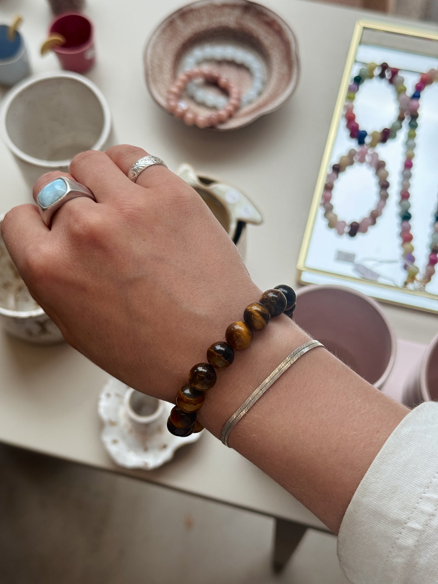 Armbånd m. natursten | Brun