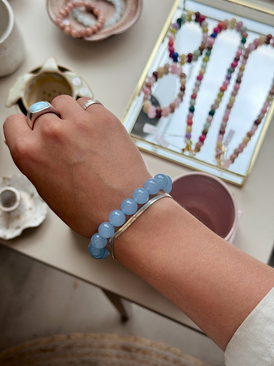 Armbånd m. natursten | Klar blå