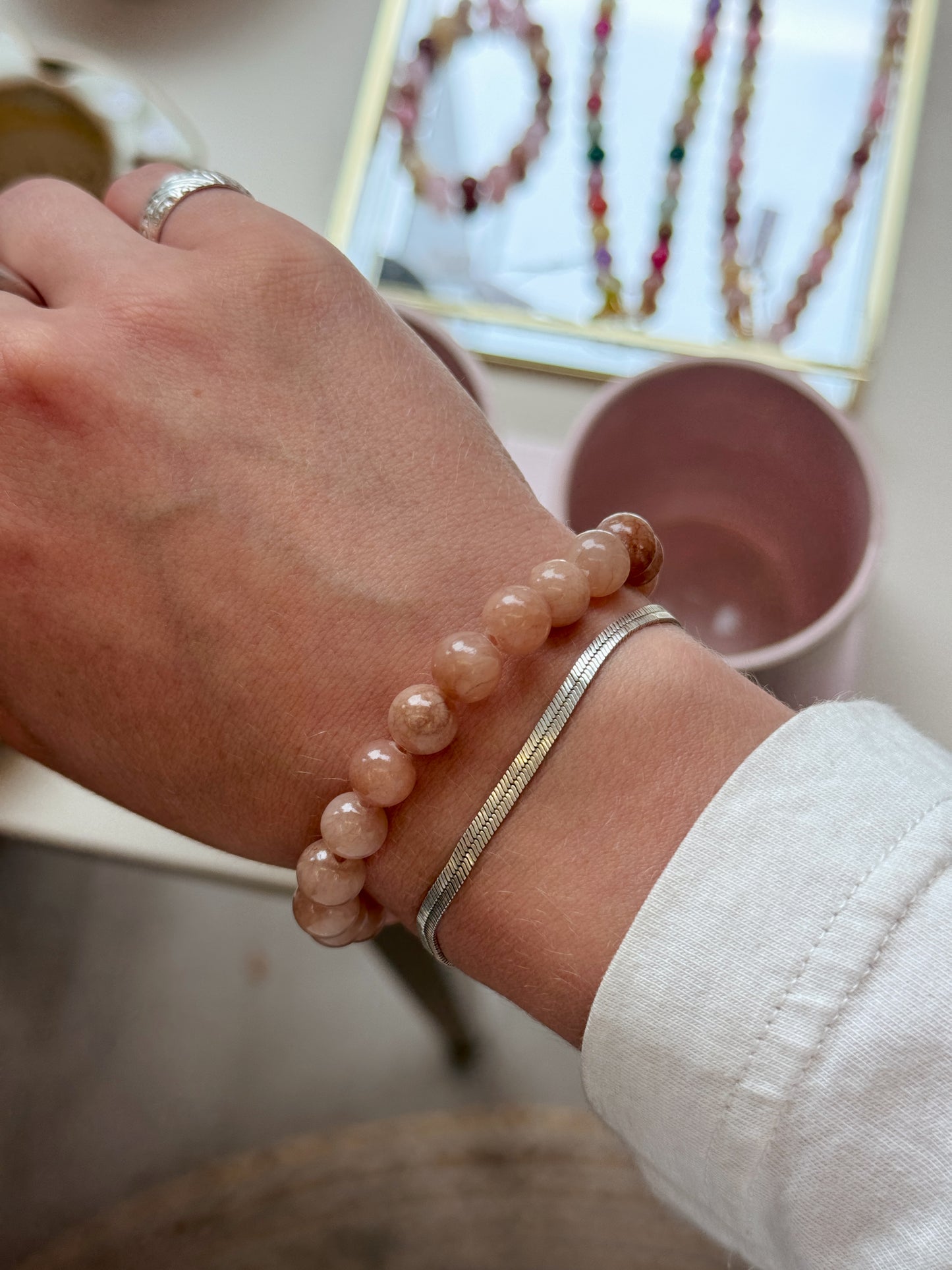 Armbånd m. natursten | Lys brun