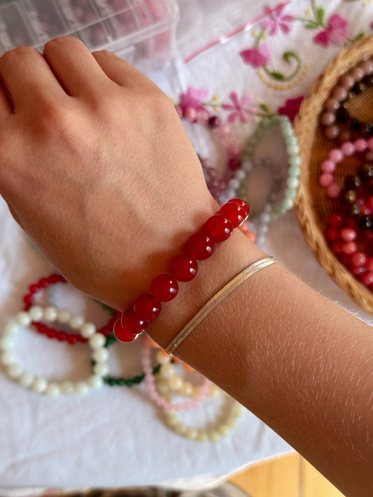 Armbånd natursten/jade | Mørk rød