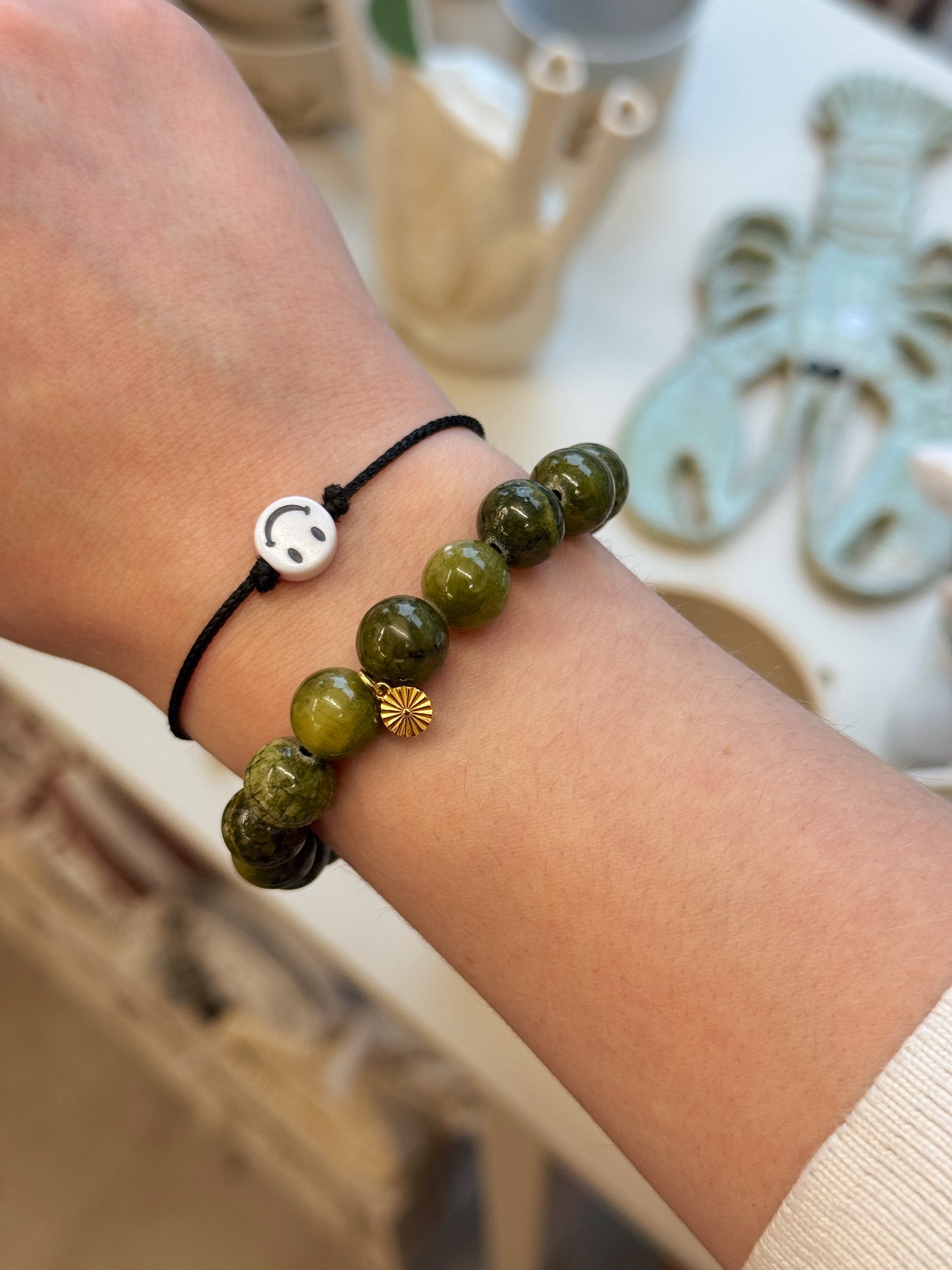 Armbånd m. natursten | Grøn
