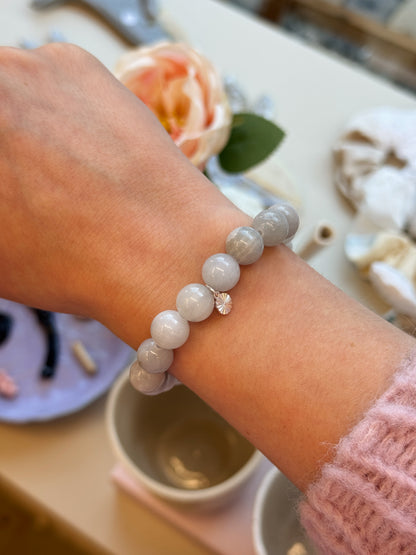 Armbånd m. natursten | Lys grå